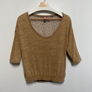 Love on‎ a Hanger Women's Tan Floral Print 3/4 Sleeve Top Size M